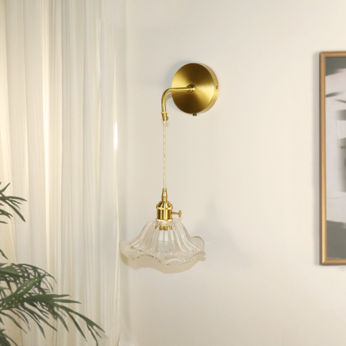French Flower Copper Glass 1-Light Wall Sconce Lamp