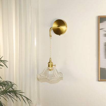 French Flower Copper Glass 1-Light Wall Sconce Lamp