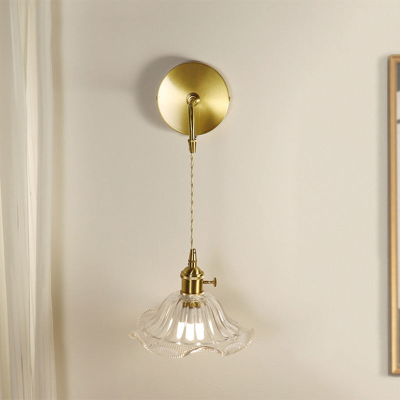 French Flower Copper Glass 1-Light Wall Sconce Lamp