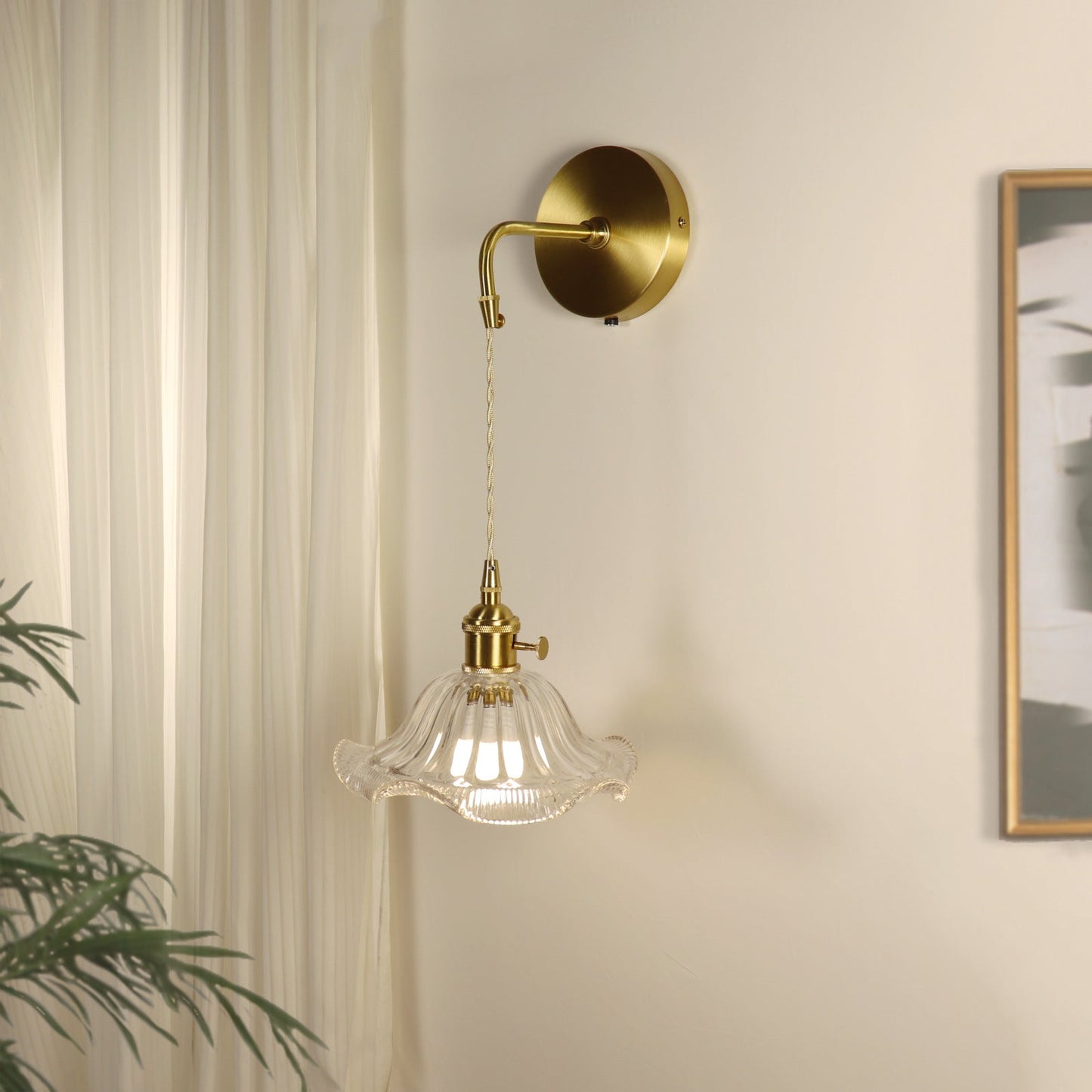 French Flower Copper Glass 1-Light Wall Sconce Lamp