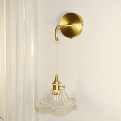 French Flower Copper Glass 1-Light Wall Sconce Lamp