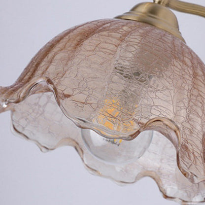 French Dome Wood Copper Glass 1-Light Wall Sconce Lamp