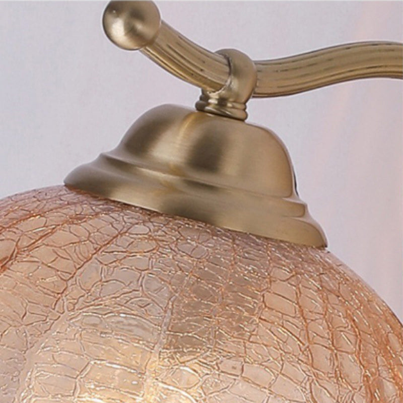 French Dome Wood Copper Glass 1-Light Wall Sconce Lamp