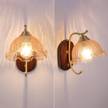 French Dome Wood Copper Glass 1-Light Wall Sconce Lamp