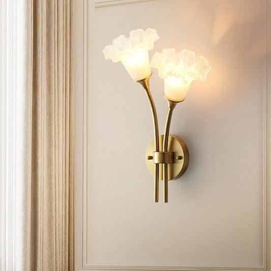 French Flower Copper Glass 2-Light Wall Sconce Lamp