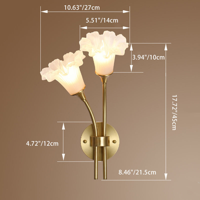 French Flower Copper Glass 2-Light Wall Sconce Lamp
