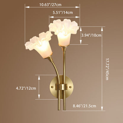 French Flower Copper Glass 2-Light Wall Sconce Lamp