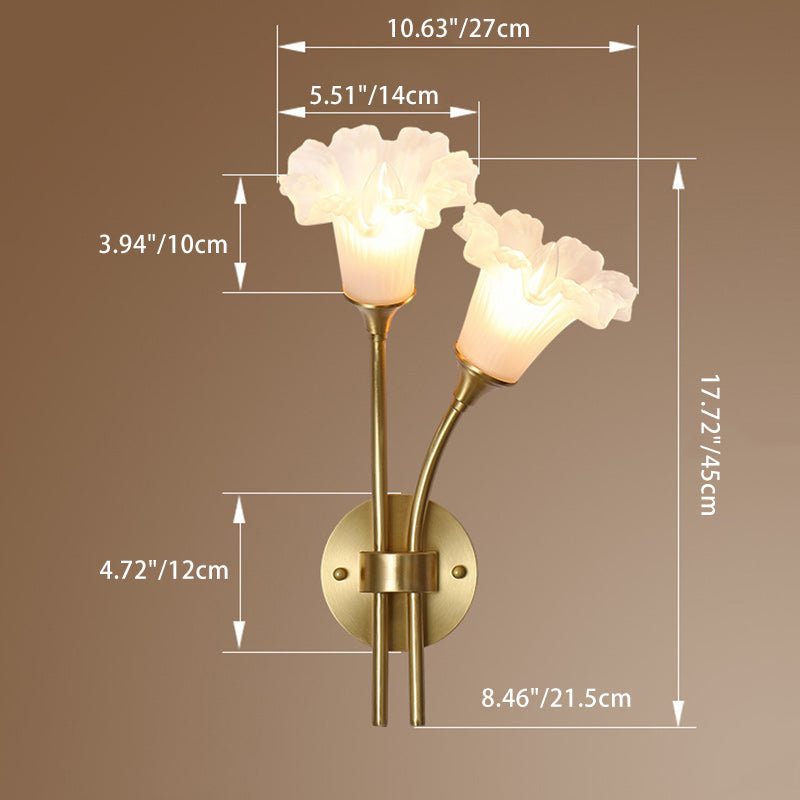 French Flower Copper Glass 2-Light Wall Sconce Lamp