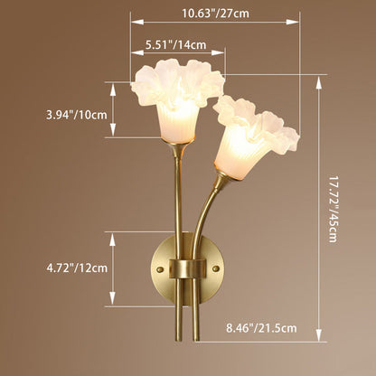 French Flower Copper Glass 2-Light Wall Sconce Lamp