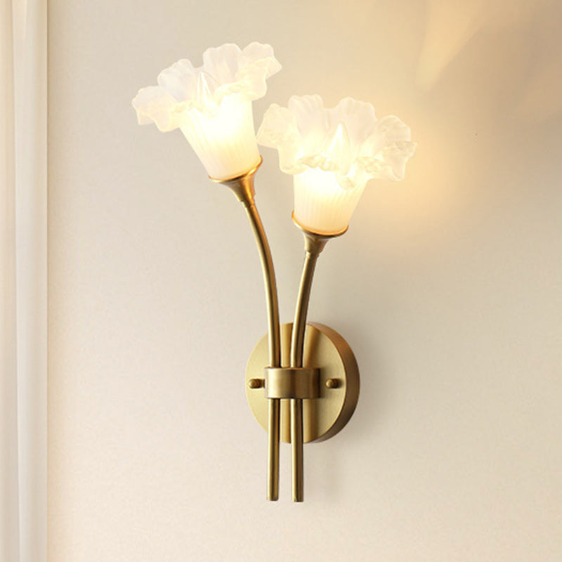 French Flower Copper Glass 2-Light Wall Sconce Lamp