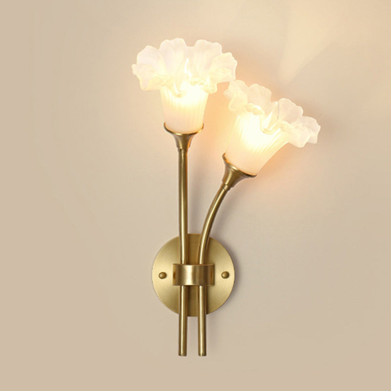 French Flower Copper Glass 2-Light Wall Sconce Lamp