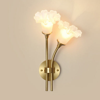 French Flower Copper Glass 2-Light Wall Sconce Lamp