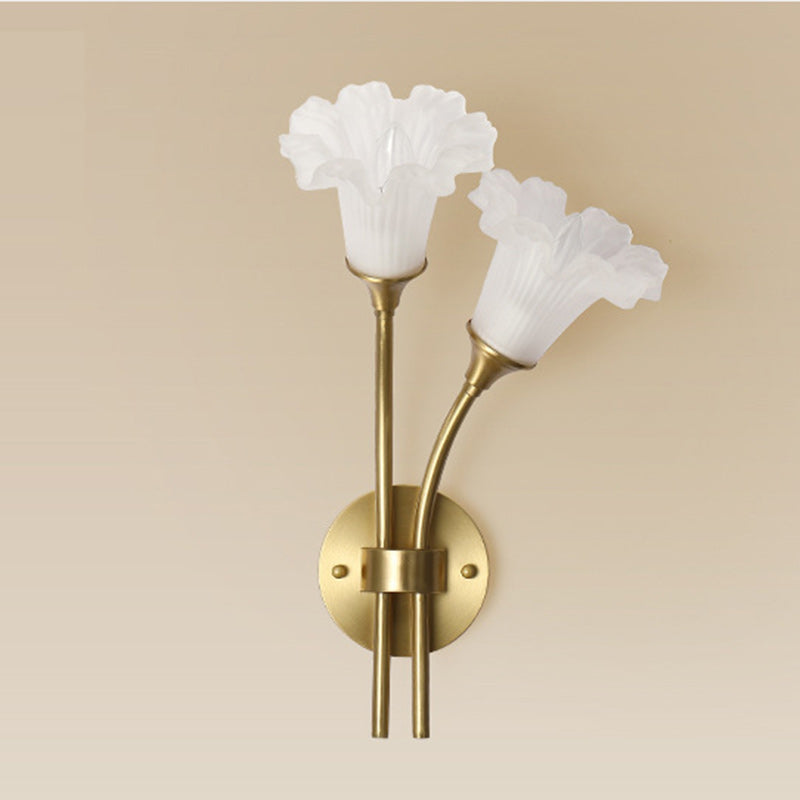 French Flower Copper Glass 2-Light Wall Sconce Lamp