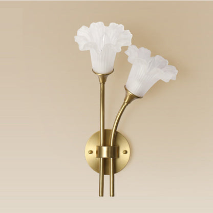 French Flower Copper Glass 2-Light Wall Sconce Lamp