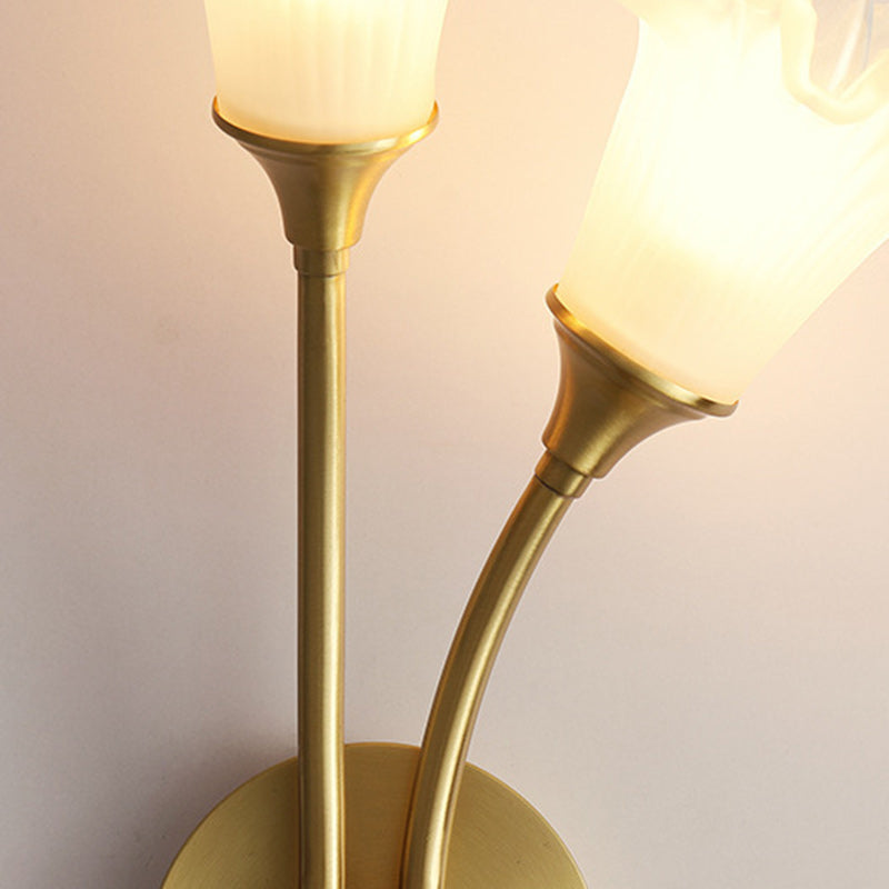 French Flower Copper Glass 2-Light Wall Sconce Lamp