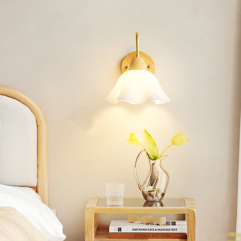 Nordic Dome Copper Wood Acrylic 1-Light Wall Sconce Lamp