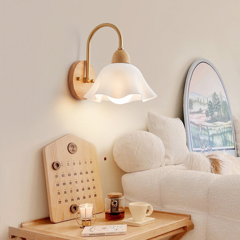 Nordic Dome Copper Wood Acrylic 1-Light Wall Sconce Lamp