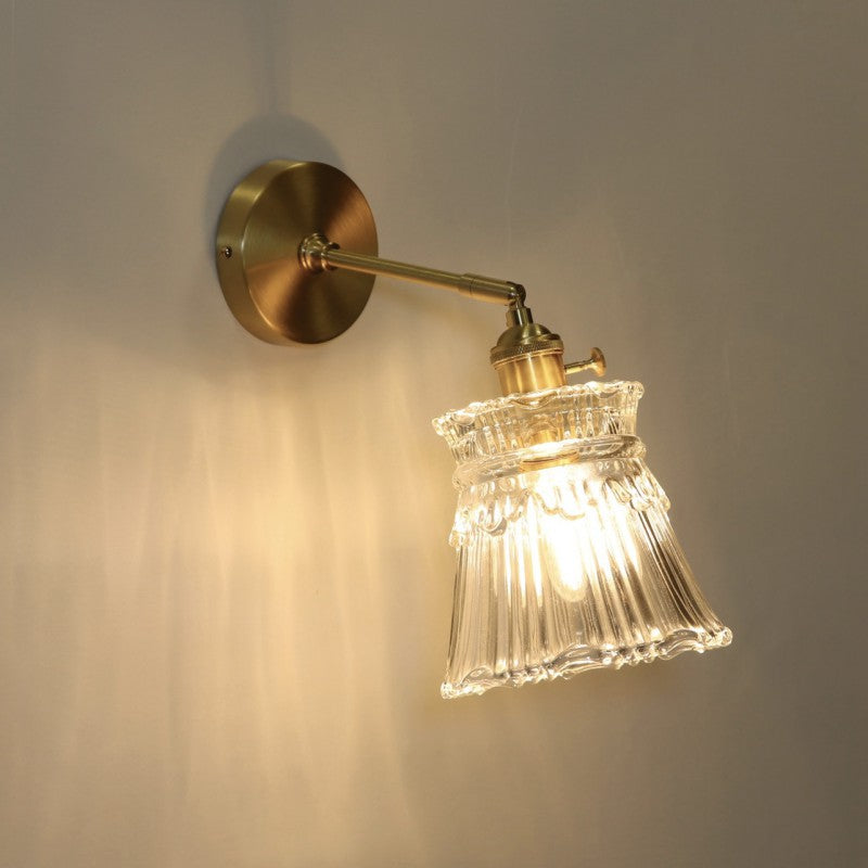French Drum Copper Glass 1-Light Wall Sconce Lamp