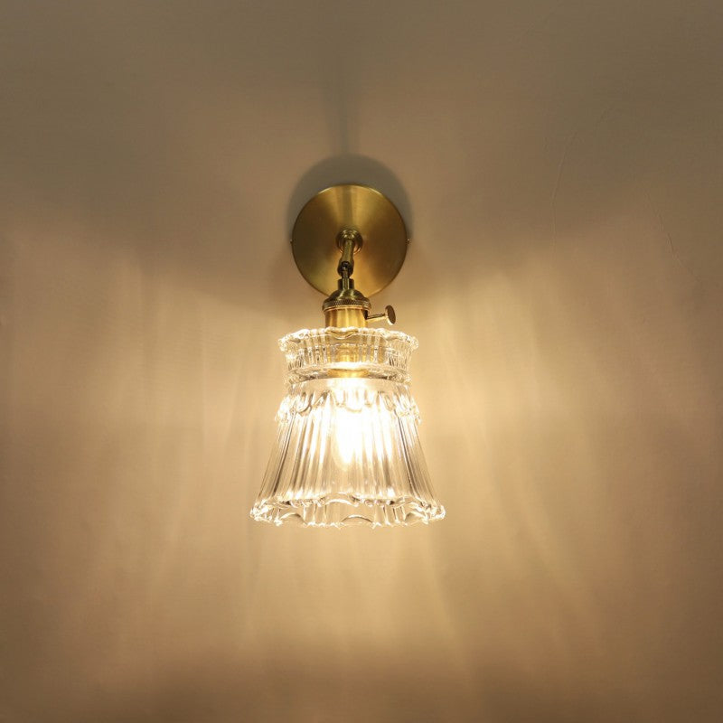 French Drum Copper Glass 1-Light Wall Sconce Lamp