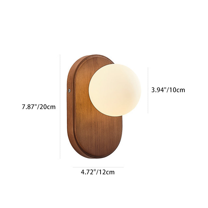 Modern Minimalist Oval Wood Glass 1-Light Wall Sconce Lamp