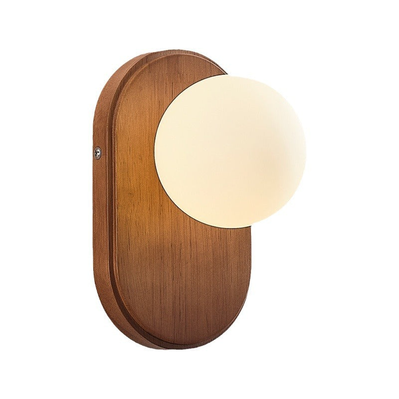 Modern Minimalist Oval Wood Glass 1-Light Wall Sconce Lamp