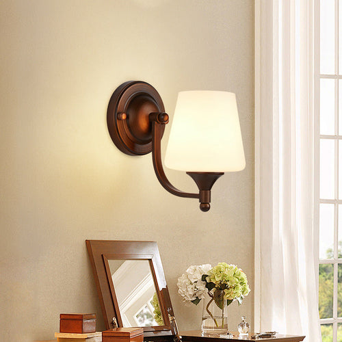 Traditional Trapezoid Iron Glass 1-Light Wall Sconce Lamp