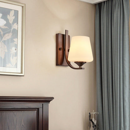 Traditional Trapezoid Iron Glass 1-Light Wall Sconce Lamp