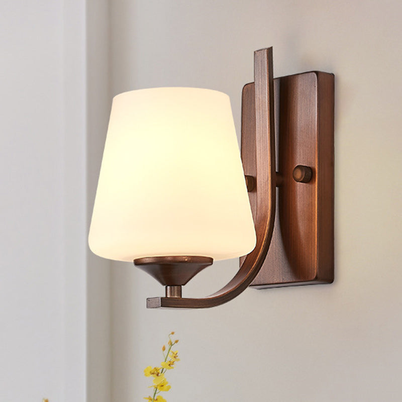 Traditional Trapezoid Iron Glass 1-Light Wall Sconce Lamp