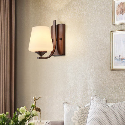 Traditional Trapezoid Iron Glass 1-Light Wall Sconce Lamp