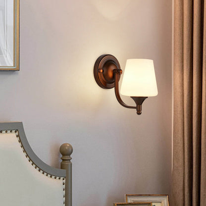 Traditional Trapezoid Iron Glass 1-Light Wall Sconce Lamp