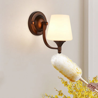 Traditional Trapezoid Iron Glass 1-Light Wall Sconce Lamp