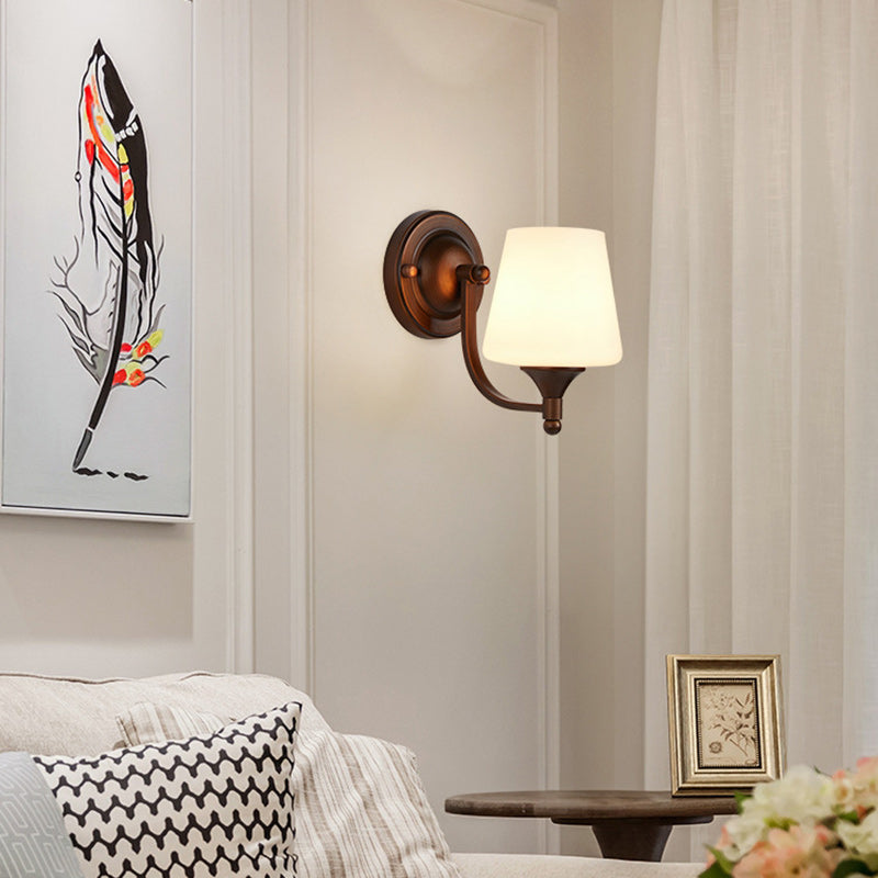 Traditional Trapezoid Iron Glass 1-Light Wall Sconce Lamp