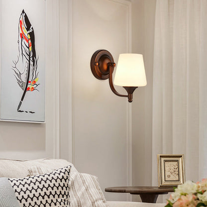 Traditional Trapezoid Iron Glass 1-Light Wall Sconce Lamp