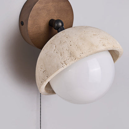 Japanese Globe Wood Stone Glass 1-Light Wall Sconce Lamp