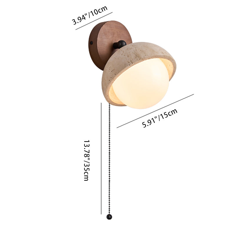 Japanese Globe Wood Stone Glass 1-Light Wall Sconce Lamp