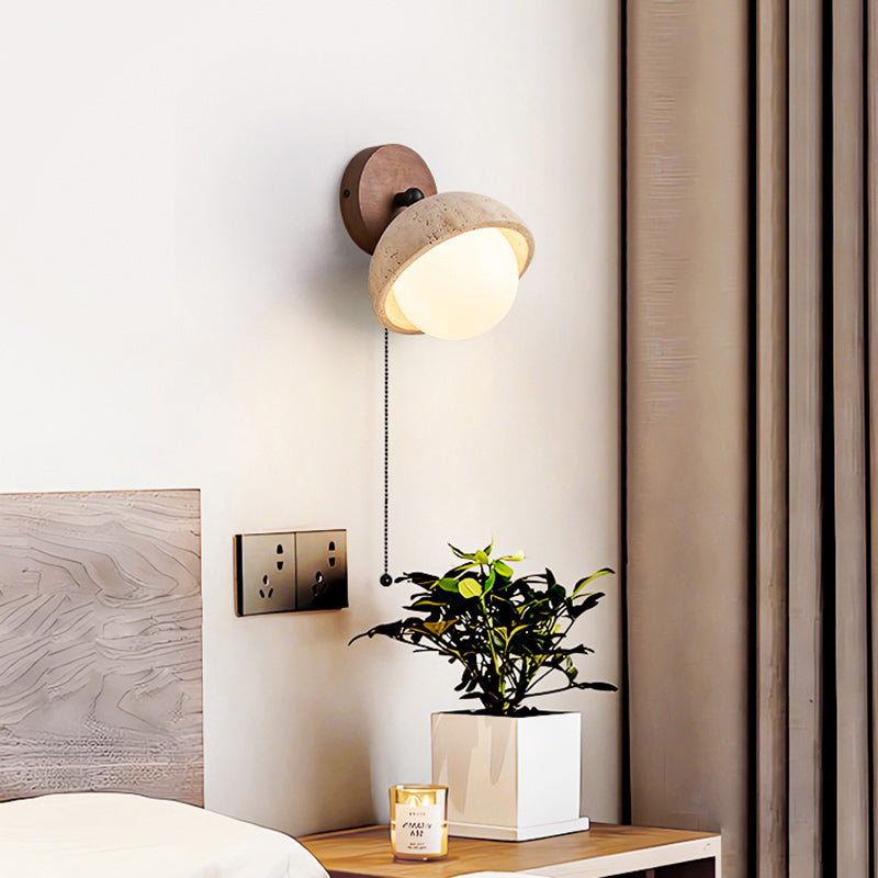 Japanese Globe Wood Stone Glass 1-Light Wall Sconce Lamp