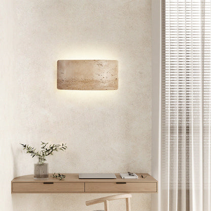Traditional Japanese Rectangular Stone LED Wall Sconce Lamp