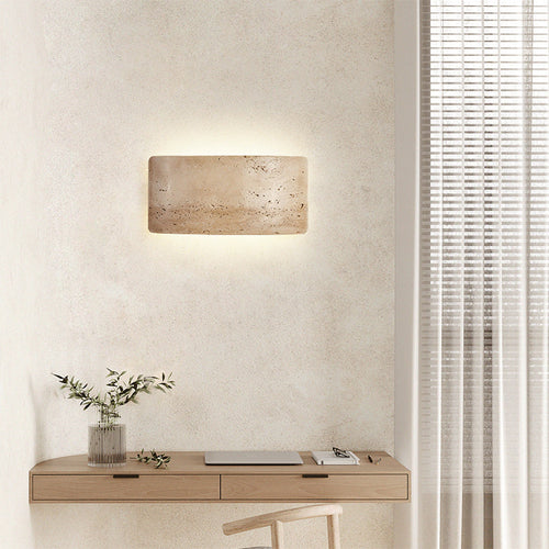 Traditional Japanese Rectangular Stone LED Wall Sconce Lamp