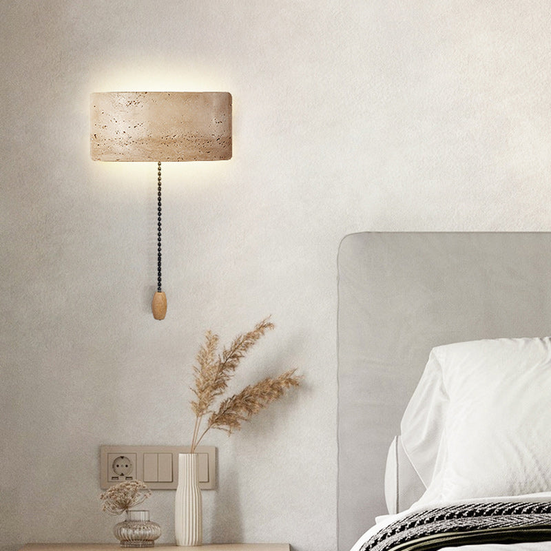 Traditional Japanese Rectangular Stone LED Wall Sconce Lamp