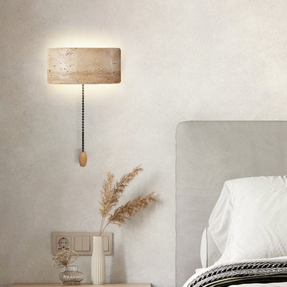 Traditional Japanese Rectangular Stone LED Wall Sconce Lamp