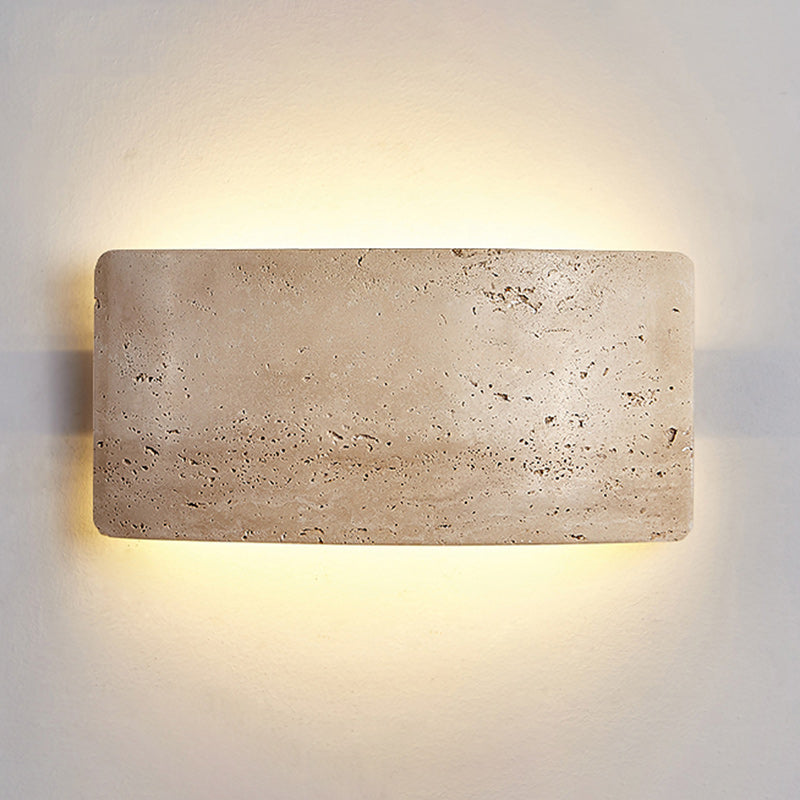 Traditional Japanese Rectangular Stone LED Wall Sconce Lamp