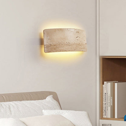 Traditional Japanese Rectangular Stone LED Wall Sconce Lamp
