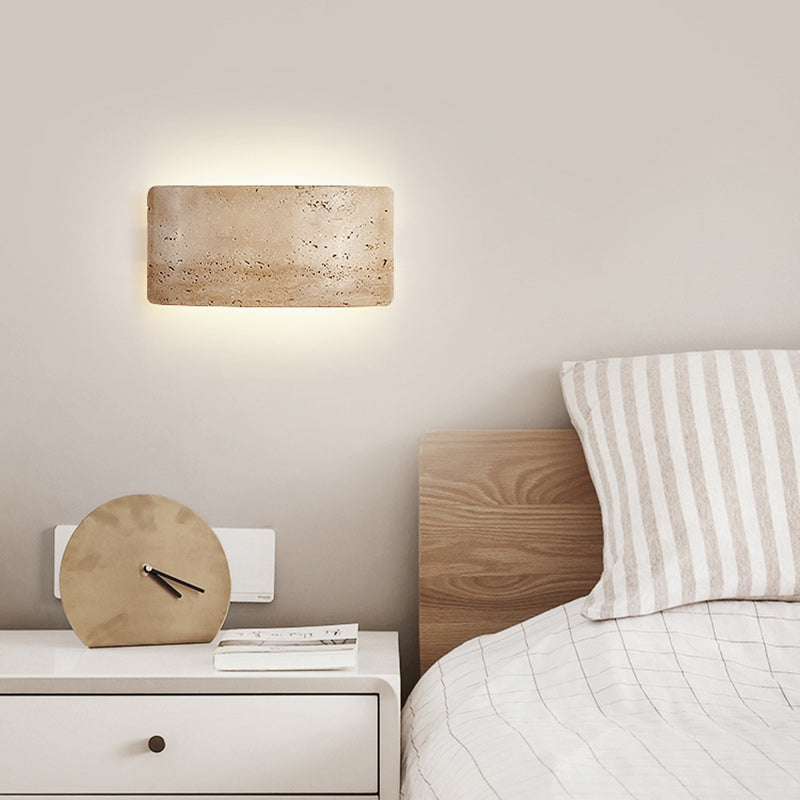 Traditional Japanese Rectangular Stone LED Wall Sconce Lamp