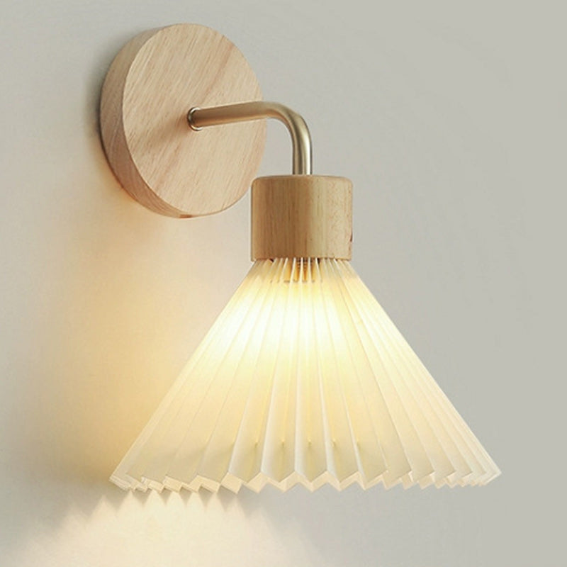 Nordic Cone Iron Wood Fabric 1-Light Wall Sconce Lamp