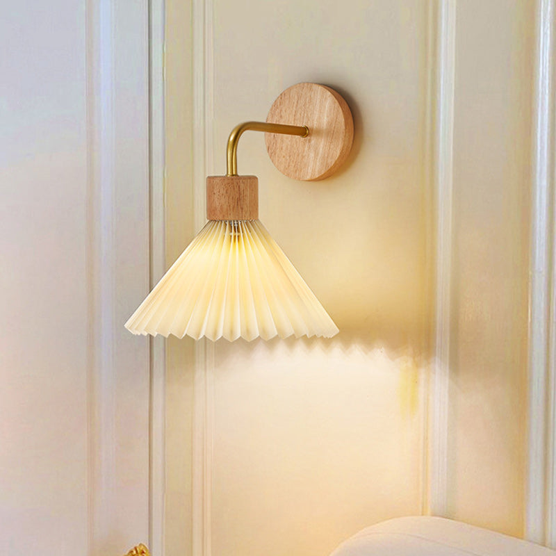 Nordic Cone Iron Wood Fabric 1-Light Wall Sconce Lamp