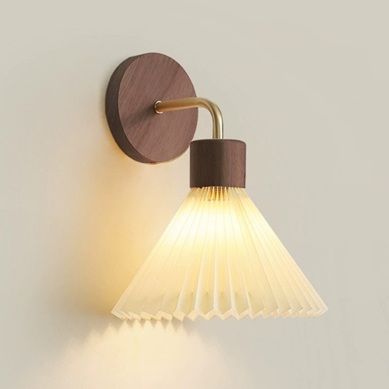 Nordic Cone Iron Wood Fabric 1-Light Wall Sconce Lamp
