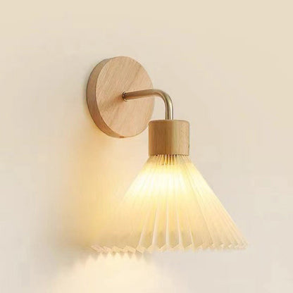 Nordic Cone Iron Wood Fabric 1-Light Wall Sconce Lamp