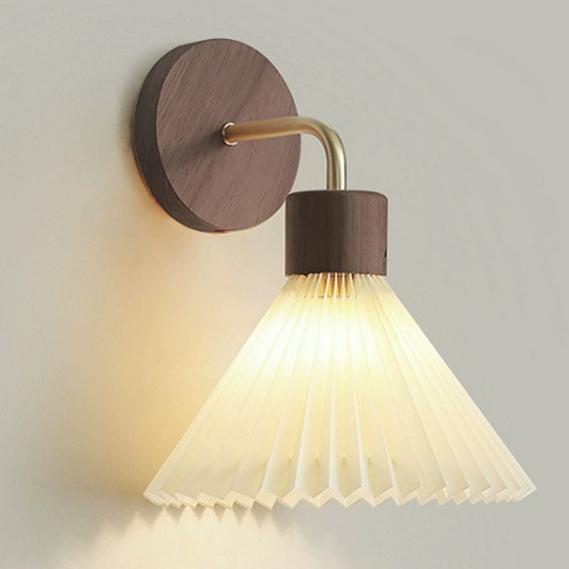 Nordic Cone Iron Wood Fabric 1-Light Wall Sconce Lamp