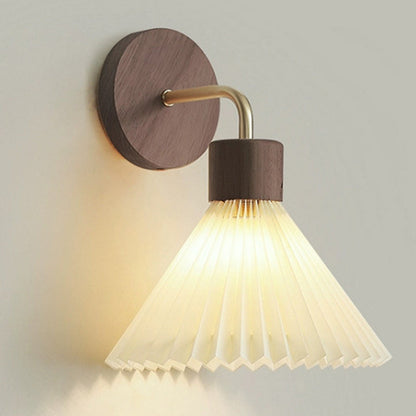 Nordic Cone Iron Wood Fabric 1-Light Wall Sconce Lamp