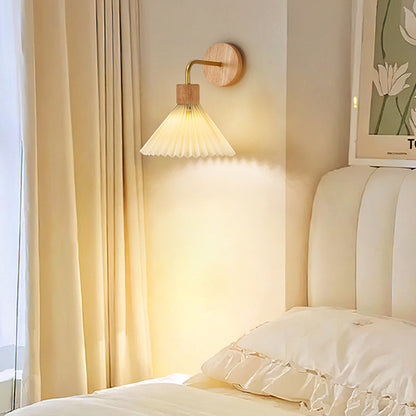 Nordic Cone Iron Wood Fabric 1-Light Wall Sconce Lamp